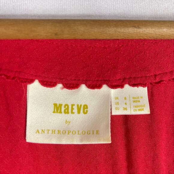 Womens Maeve by Anthropologie Boho Tunic 3/4 Sleeve Top Red‎ 4 - Picture 4 of 7